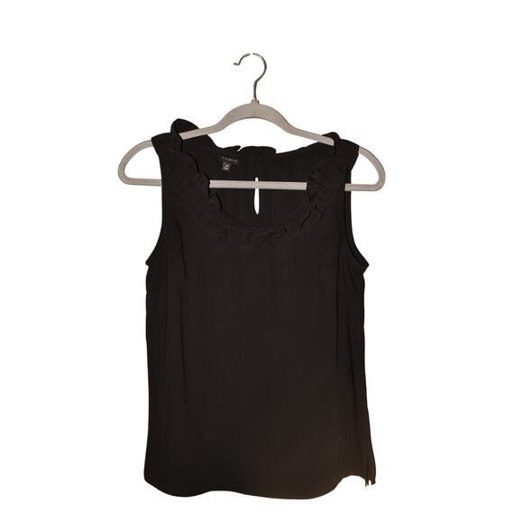 TALBOTS $58 Black Woven Ruffle Neck Back Keyhole Tank Top Blouse XS - Picture 1 of 3